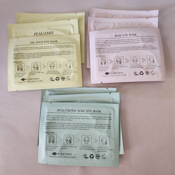 Peauamie 24K Gold, Rose, and Hyaluronic Acid Eye Mask Bundle 3 Each 9 Total - Picture 2 of 9
